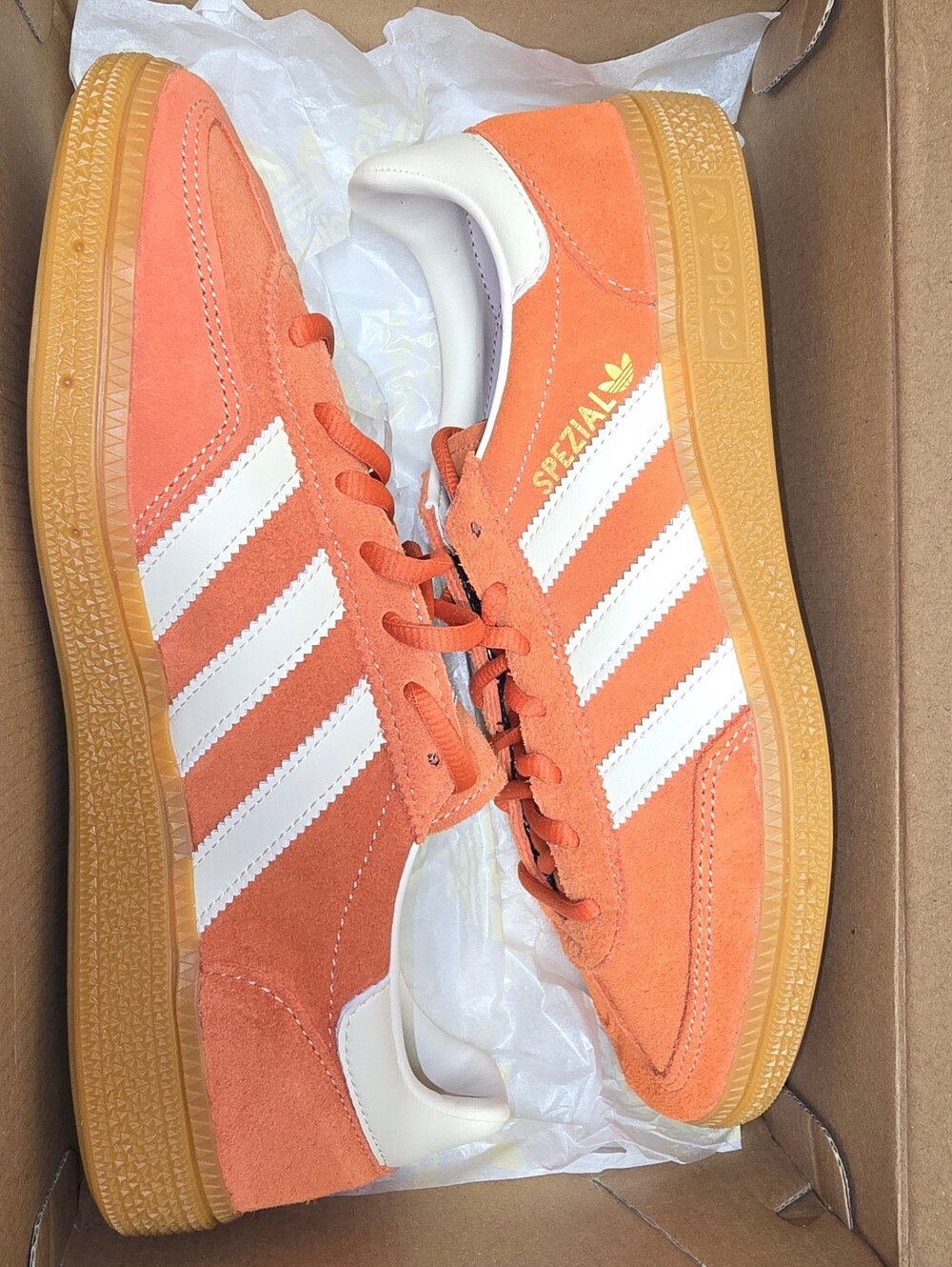 adidas Orange Suede Spezial Sneakers with White Stripes